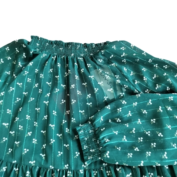 On 34th Green Floral Long Sleeve Shiny Midi Dress Size M NWT - Picture 5 of 8